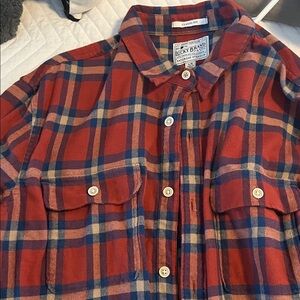 Lucky Brand men’s orange and Blue Plaid flannel Button Down Shirt